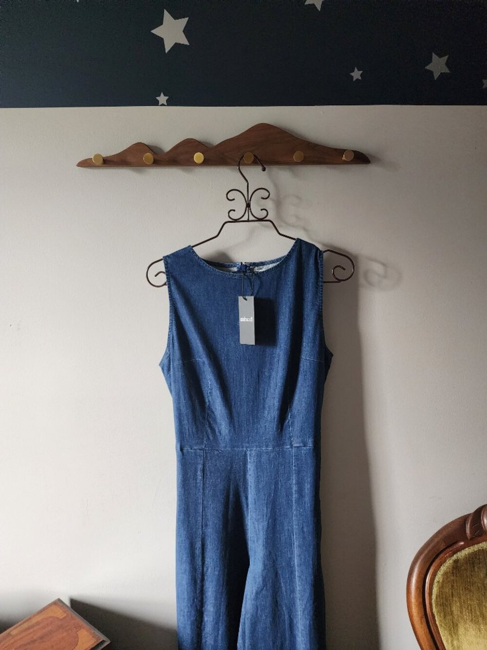 NWT Mixed by Nasrin Denim Boatneck Wide Leg Jumpsuit M - Picture 3 of 5